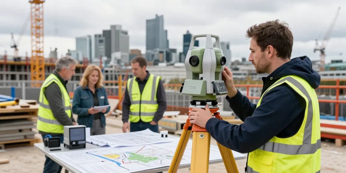 Topographical land surveys London being conducted by expert surveyors in an urban setting.