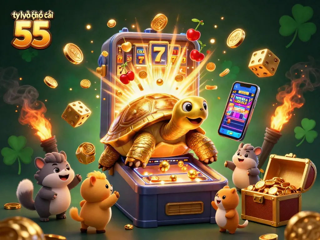 Experience thrilling gameplay with tỷ lệ kèo nhà cái 55 as vibrant slots and bonuses explode in a festive casino scene.