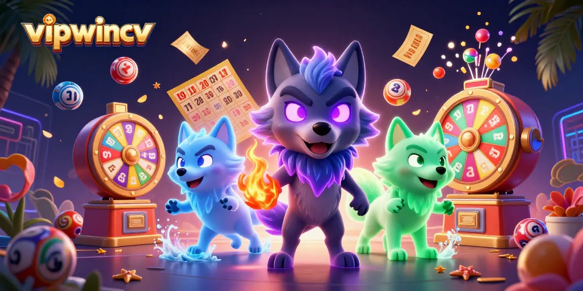 Experience the dynamic action of vipwincv as colorful lottery elements and ethereal wolf characters engage in thrilling gaming.