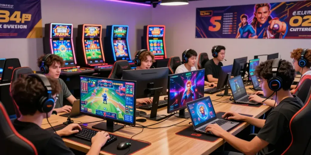 Diverse players engaging in various games at GEM88, showcasing excitement and community in an online gaming environment.