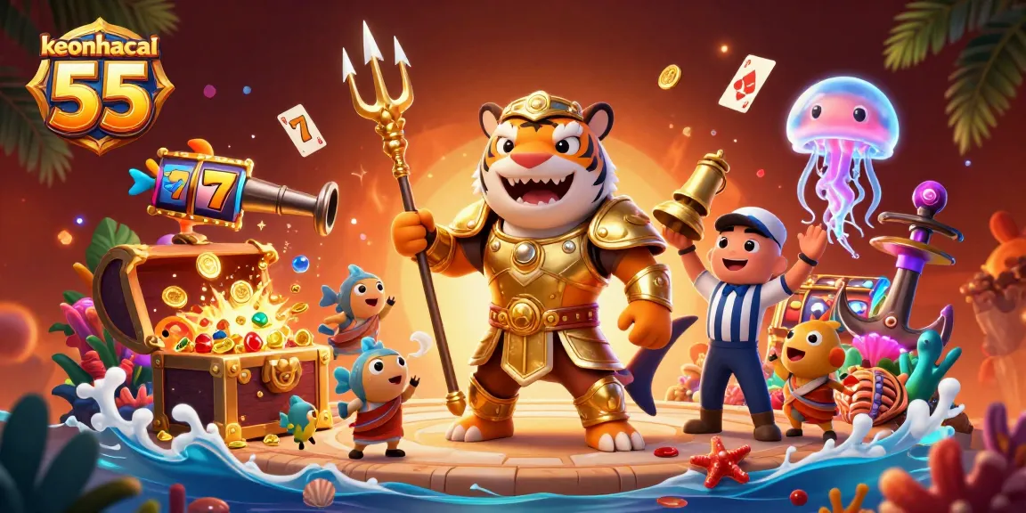 Experience keonhacai 55 with our vibrant underwater casino illustration, showcasing thrilling slot action.