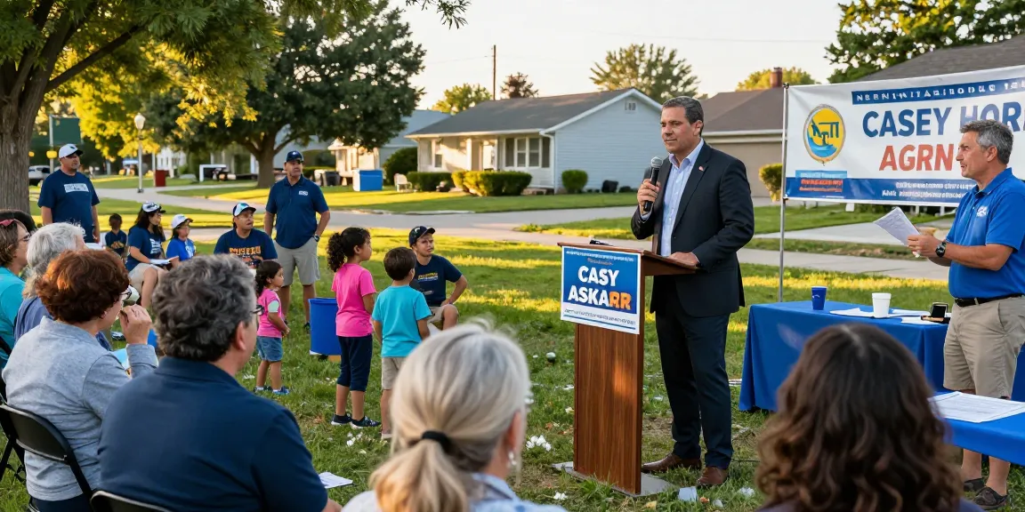 Casey Askar engaging with voters at a community event highlighting his campaign message.