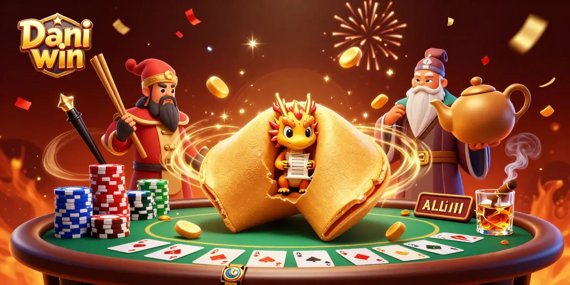 Dhani win players enjoy thrilling action at a golden cookie-themed casino scene with poker elements.