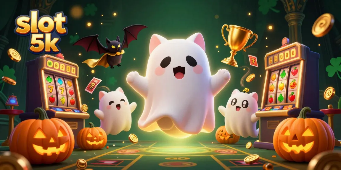 Experience thrilling moments at slot 5k with a friendly ghost cat in a haunted casino.