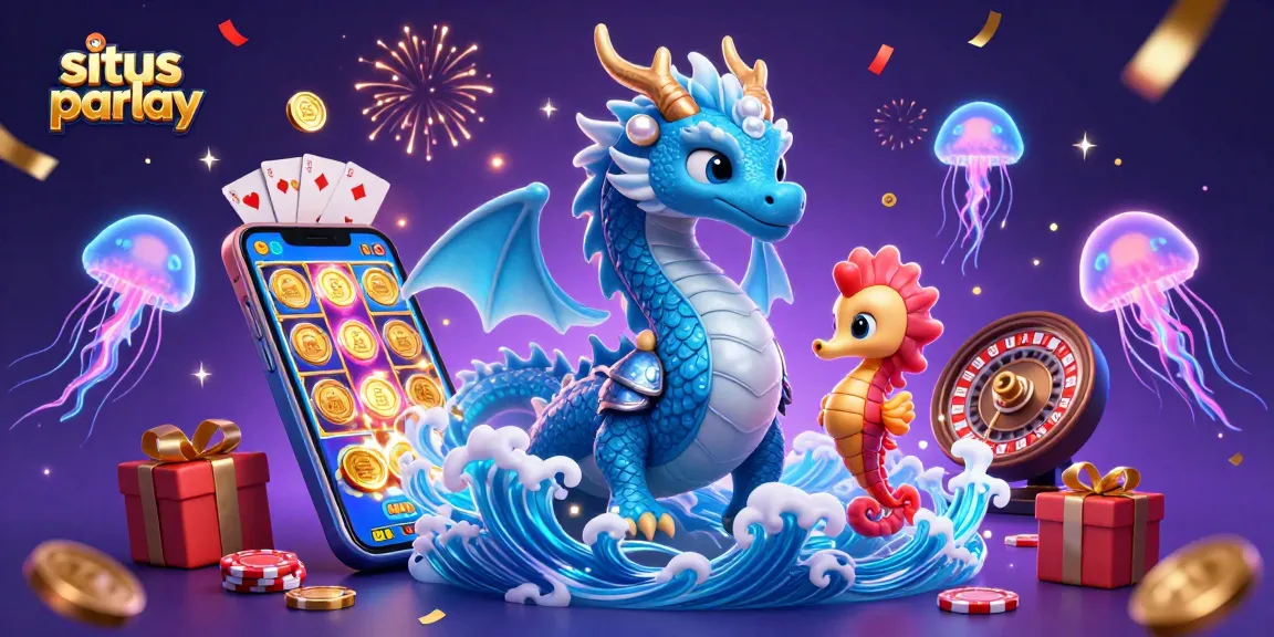 Experience the thrill of situs parlay with an illustrated underwater scene showcasing a dragon, seahorse knight, and jellyfish.